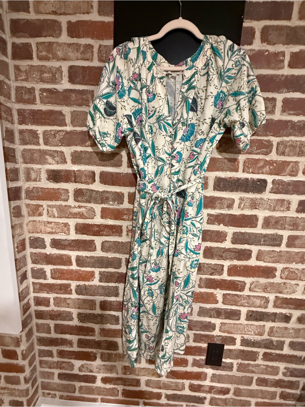 LOFT Cream Dress with Teal and Pink Floral Print